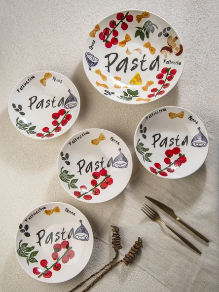 We all love PASTA 5 Parça Servis Seti- El Boyama - Resim 2