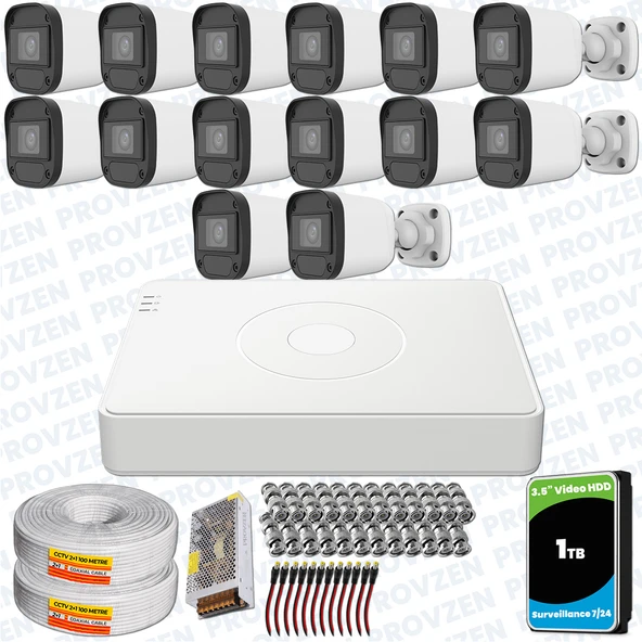 Provzen Hikvision Unv 14'lü Full HD Güvenlik Kamerası Set Gece Görüş, Mikrofon, Olay Anında Bildirim ürün görseli