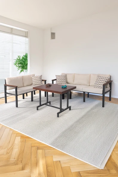 NEOKAS Metal Bahçe Takımı, Balkon Seti, Kafe Koltuğu, Bekleme Alanı Koltuğu, 2 + 3 + M - Resim 3