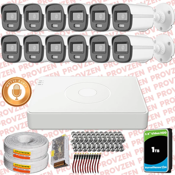 Provzen Hikvision 12'li Full HD Güvenlik Kamerası Set 7/24 Renkli, Mikrofonlu, Olay Anında Bildirim ürün görseli