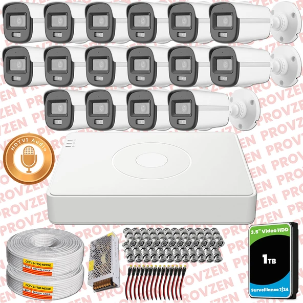 Provzen Hikvision 16'lı Full HD Güvenlik Kamerası Set 7/24 Renkli, Mikrofonlu, Olay Anında Bildirim ürün görseli
