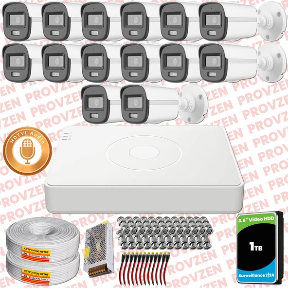 Provzen Hikvision 14'lü Full HD Güvenlik Kamerası Set 7/24 Renkli, Mikrofonlu, Olay Anında Bildirim ürün görseli