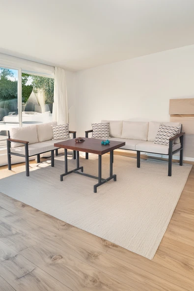 NEOKAS Metal Bahçe Takımı, Balkon Seti, Kafe Koltuğu, Bekleme Alanı Koltuğu, 2 + 3 + M - Resim 2