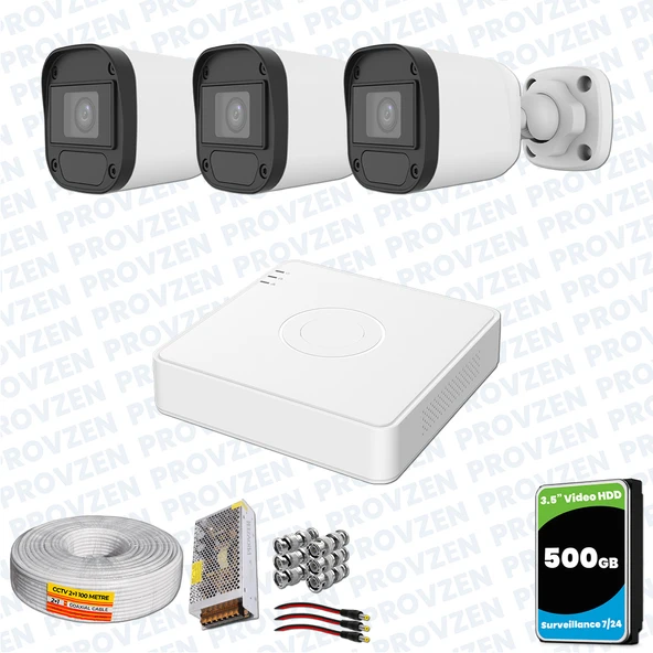 Provzen Hikvision Unv 3'lü Full HD Güvenlik Kamerası Set Gece Görüş, Mikrofon, Olay Anında Bildirim ürün görseli