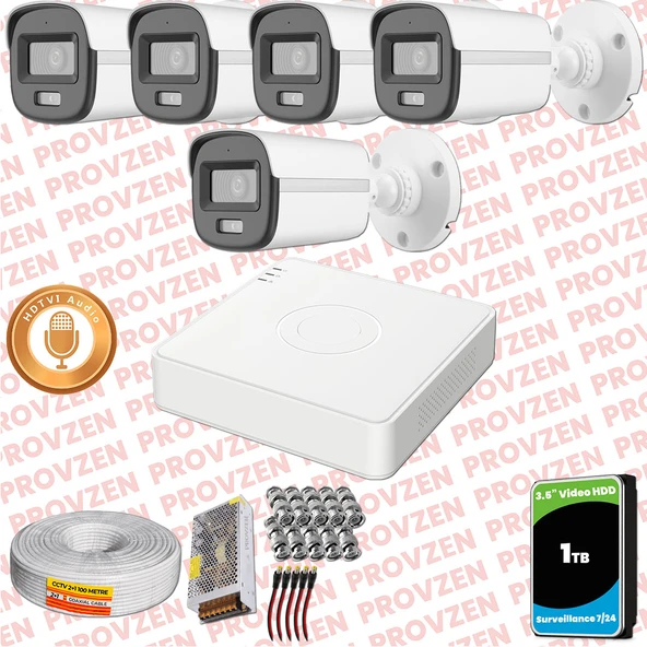 Provzen Hikvision 5'li Full HD Güvenlik Kamerası Set 7/24 Renkli, Mikrofonlu, Olay Anında Bildirim ürün görseli