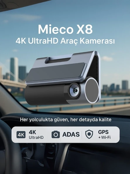 Mieco X8 Wifi /4k Uhd/ 170 Ultra Geniş Açı/ Kör Nokta / Adas/ Ön + Arka Araç Kamerası + Hafıza Kartı Hediyeli - Resim 10