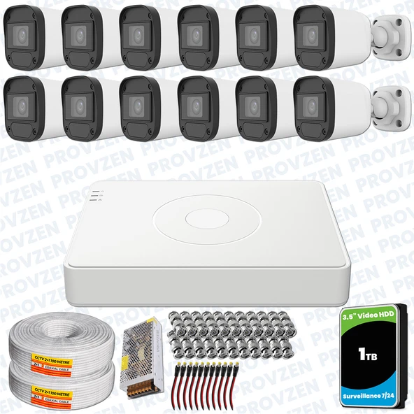 Provzen Hikvision Unv 12'li Full HD Güvenlik Kamerası Set Gece Görüş, Mikrofon, Olay Anında Bildirim ürün görseli