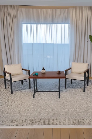 NEOKAS Balkon Mobilyası, Metal Oturma Grubu, Balkon Seti, Kafe Koltuğu, Teras Takımı, 2 Tekli Koltuk + 1 Adet Masa - Resim 2