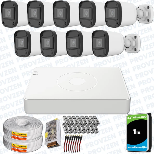 Provzen Hikvision Unv 9'lu Full HD Güvenlik Kamerası Set Gece Görüş, Mikrofon, Olay Anında Bildirim ürün görseli