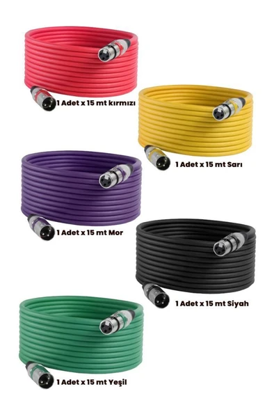 Midex MXL-15M-5x Kaliteli XLR TO XLR 15 mt. Mikrofon Kablosu (5 Adet 5 Renk) - Resim 2