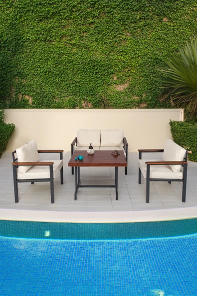 NEOKAS Balkon Mobilyası, Metal Oturma Grubu, Balkon Seti, Kafe Koltuğu, Bekleme Alanı Koltuğu,  1 + 1 + 2 + M - Resim 4