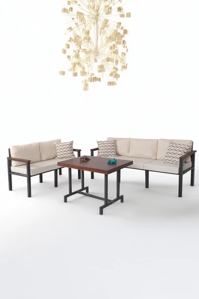 NEOKAS Metal Bahçe Takımı, Balkon Seti, Kafe Koltuğu, Bekleme Alanı Koltuğu, 2 + 3 + M - Resim 3