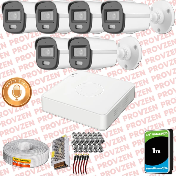 Provzen Hikvision 6'lı Full HD Güvenlik Kamerası Set 7/24 Renkli, Mikrofonlu, Olay Anında Bildirim ürün görseli