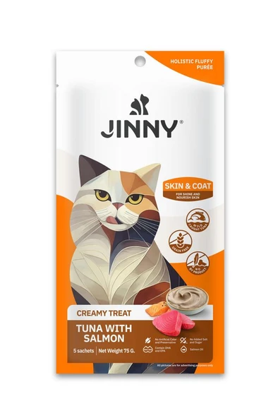 Jinny Creamy Treat Skin Coat Tuna ve Somon Etli Kedi Ödülü 5X15GR