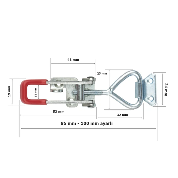 Ayarlı Gergi Kovan Kilidi Kaput Mandalı Kilit Yuvalı Küçük Boy - 2