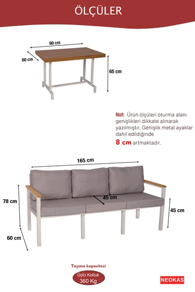 NEOKAS  Balkon Mobilyası, Bahçe Takımı, 1 üçlü Koltuk, Kafe Koltuğu, Bekleme Alanı Koltuğu - Resim 2