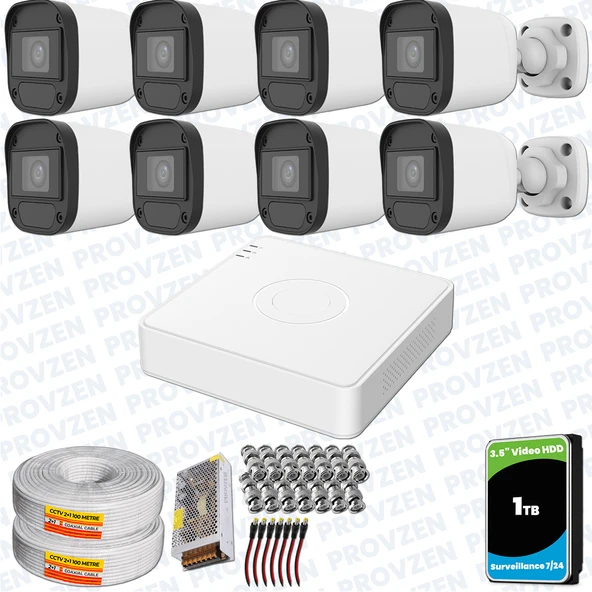 Provzen Hikvision Unv 8'li Full HD Güvenlik Kamerası Set Gece Görüş, Mikrofon, Olay Anında Bildirim ürün görseli