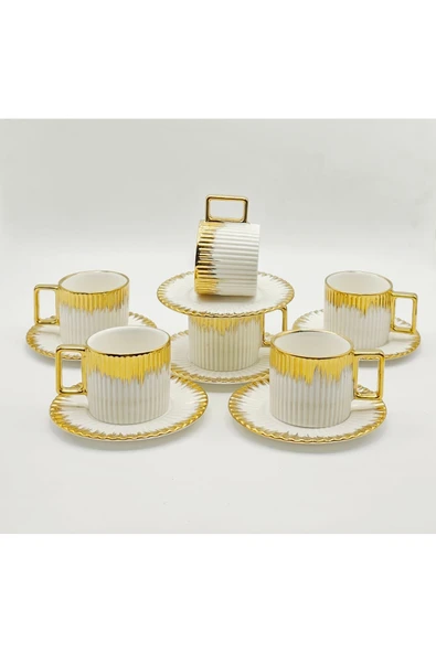 Tekbir ÇİZGİLİ GOLD PORSELEN KAHVE FİNCAN 12 Parça & 6 Kişilik ürün görseli 1