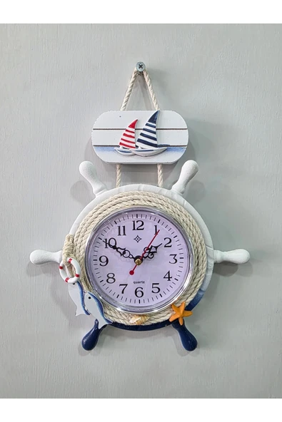 Furkan DEKORATİF MARİN İPLİ DÜMEN DUVAR SAATİ MAVİ 23 x 31 cm ürün görseli 1