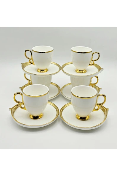 Tekbir GOLD BEYAZ PORSELEN KAHVE FİNCAN 12 Parça & 6 Kişilik - Resim 2