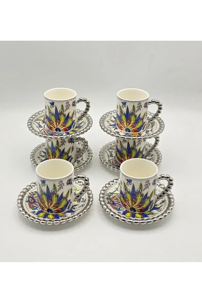 Tekbir ÇİÇEK DESENLİ PORSELEN KAHVE FİNCAN 12 Parça & 6 Kişilik - Resim 3