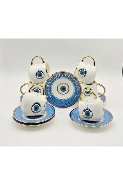 Tekbir NAZAR BONCUĞU DESENLİ MAVİ 12 PARÇA PORSELEN KAHVE FİNCAN SETİ ( 6 kişilik ) ürün görseli 1