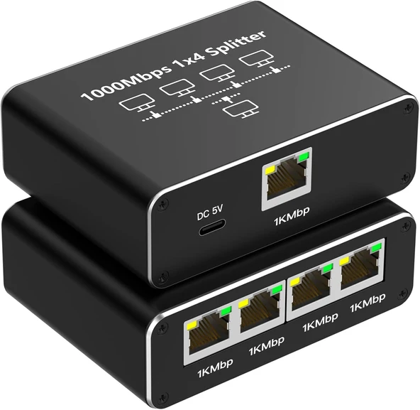 Gigabit Ethernet Splitter 1000mbps 1x4 RJ45 Cat5/6/7/8 Kablo Ayırıcı 1 x 4 Port Çoklayıcı Adaptör ürün görseli 1