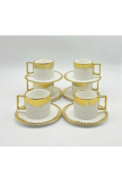 Tekbir ÇİZGİLİ GOLD PORSELEN KAHVE FİNCAN 12 Parça & 6 Kişilik - Resim 2
