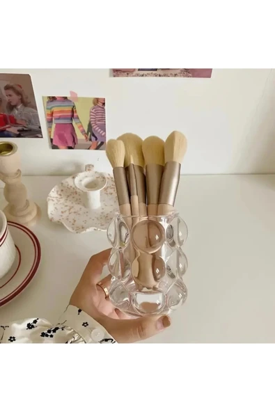 Furkan 2 li BUBBLE DEKORATİF ŞEFFAF CAM VAZO BARDAK - 3