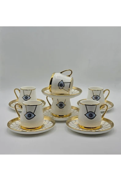 Tekbir NAZAR BONCUĞU DESENLİ 12 PARÇA PORSELEN KAHVE FİNCAN SETİ ( 6 kişilik ) - Resim 2