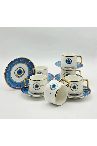 Tekbir NAZAR BONCUĞU DESENLİ 12 PARÇA PORSELEN KAHVE FİNCAN SETİ ürün görseli 1