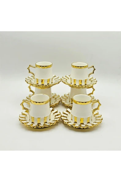 Tekbir GOLD DETAYLI VİNTAGE PORSELEN KAHVE FİNCAN 12 Parça & 6 Kişilik - Resim 3