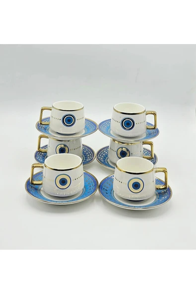 Tekbir NAZAR BONCUĞU DESENLİ 12 PARÇA PORSELEN KAHVE FİNCAN SETİ - Resim 3