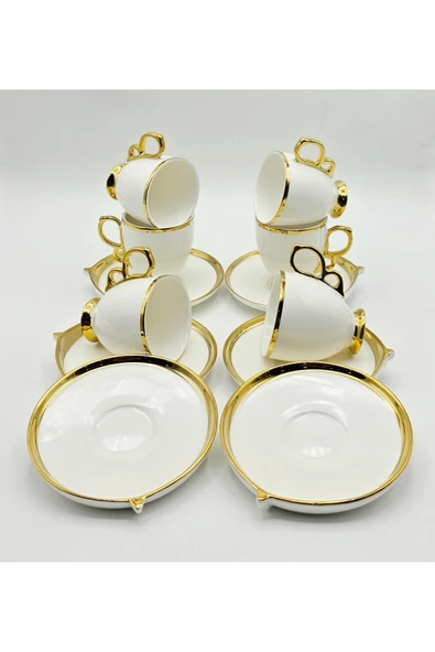 Tekbir GOLD BEYAZ PORSELEN KAHVE FİNCAN 12 Parça & 6 Kişilik - Resim 3