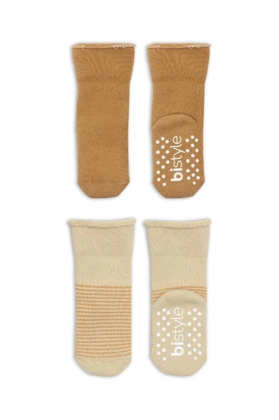 Bistyle Çemberli Kaymaz Havlu Soket Çorap 2'Li BS10503 BejHardal - Resim 2