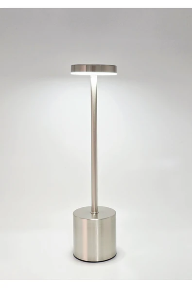 Furkan 3 Renk Yanma Modlu Gümüş Renk Masa Lambası - Resim 3