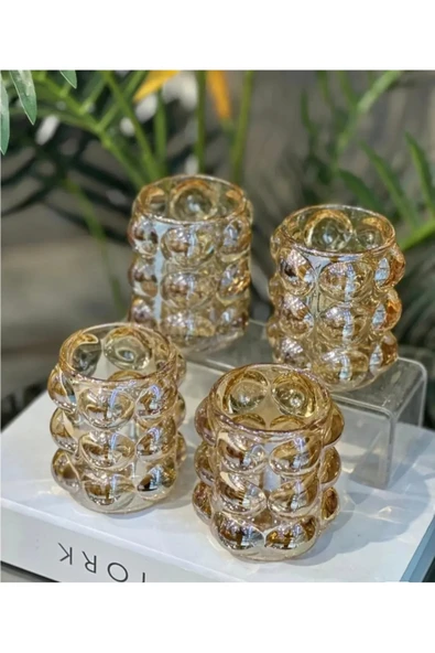 Furkan 2 li BUBBLE DEKORATİF BAL RENK CAM VAZO BARDAK - 2