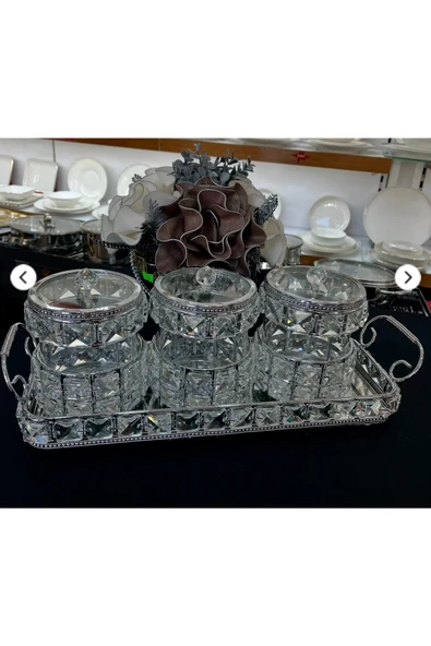 Furkan KRİSTAL TAŞLI 3 LÜ BAHARATLIK SETİ TEPSİLİ - Resim 2