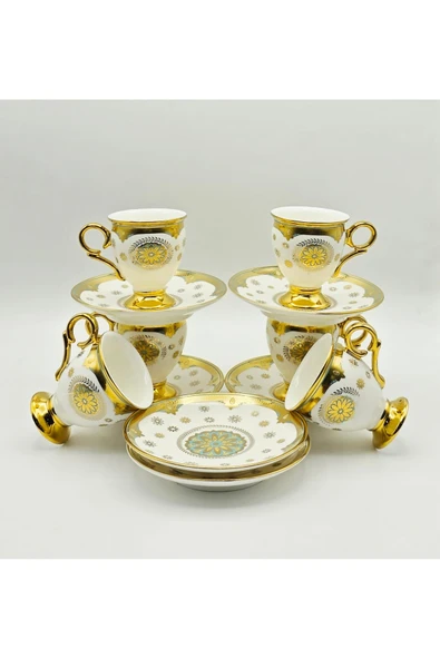 Bycomo BY COMO LÜX OSMANLI MOTİFLİ VİNTAGE PORSELEN KAHVE FİNCAN 12 Parça & 6 Kişilik - Resim 2