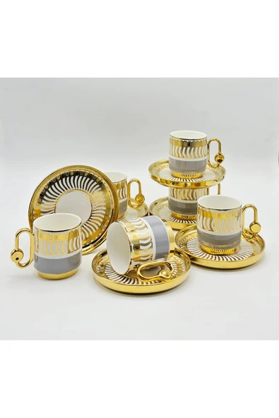 Bycomo BY COMO LÜX GRİ-GOLD VİNTAGE PORSELEN KAHVE FİNCAN 12 Parça & 6 Kişilik ürün görseli 1
