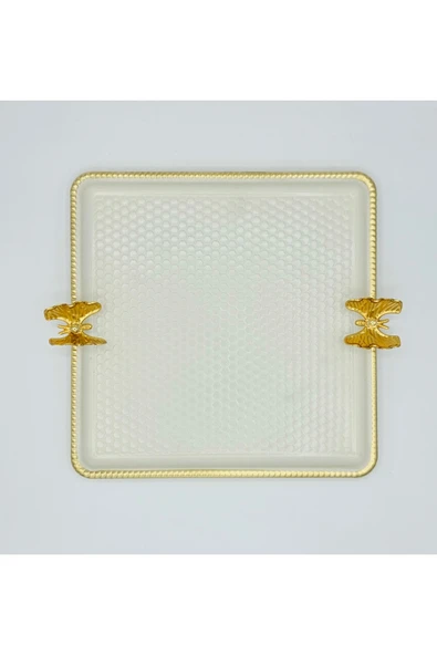 Lavin KREM METAL DÖVMELİ KARE PETEK SUNUM TEPSİSİ ürün görseli 1