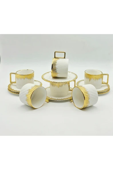 Tekbir ÇİZGİLİ GOLD PORSELEN KAHVE FİNCAN 12 Parça & 6 Kişilik - Resim 3