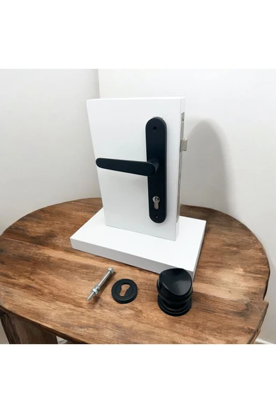 Kaira Mat Siyah Zamak Yale Çelik Kapı Kolu Sol Basar + Kumru iKapı Tokmağı Ve Alt Rozeti - Resim 5