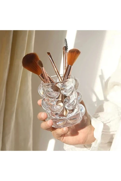 Furkan 2 li BUBBLE DEKORATİF ŞEFFAF CAM VAZO BARDAK - 5