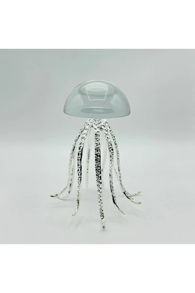 Furkan Dekoratif Metal Gümüş Ayaklı Şeffaf Kristal Cam Ahtapot Obje ürün görseli 1