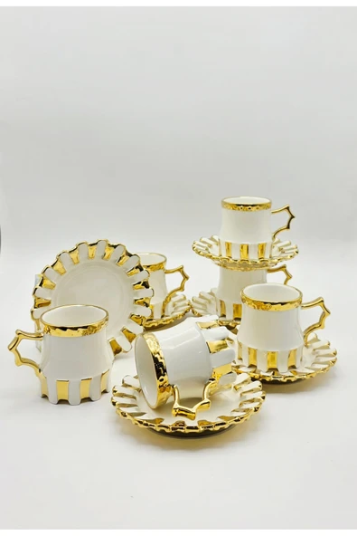 Tekbir GOLD DETAYLI VİNTAGE PORSELEN KAHVE FİNCAN 12 Parça & 6 Kişilik ürün görseli 1