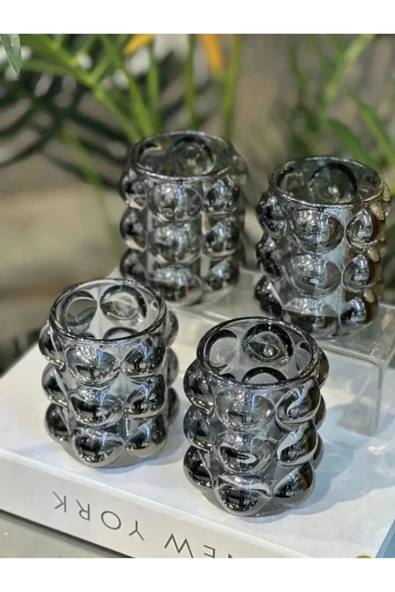 Furkan 2 li BUBBLE DEKORATİF FÜME CAM VAZO BARDAK - 2