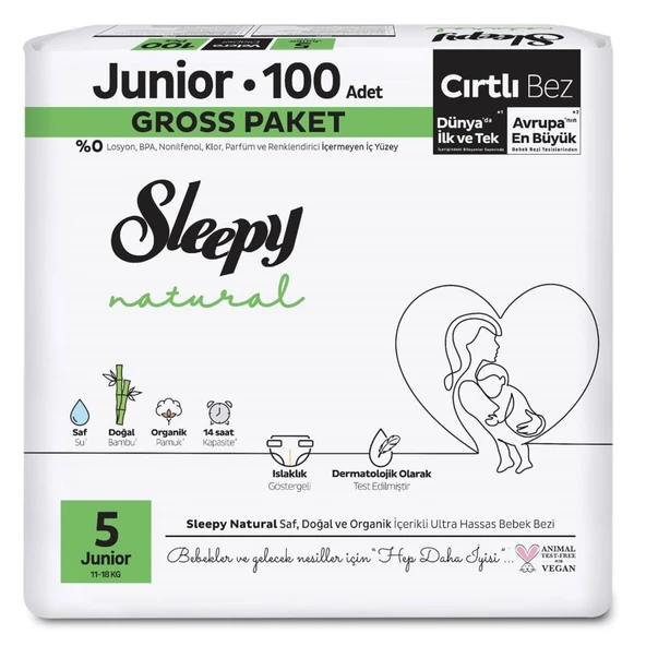 Sleepy Natural Bebek Bezi Gross Paket 5 Beden 1118 Kg 100 Adet