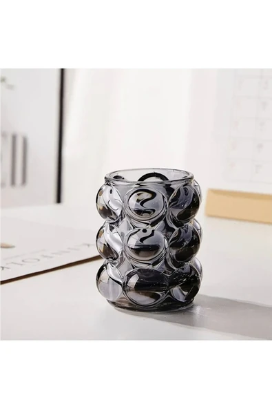 Furkan 2 li BUBBLE DEKORATİF FÜME CAM VAZO BARDAK
