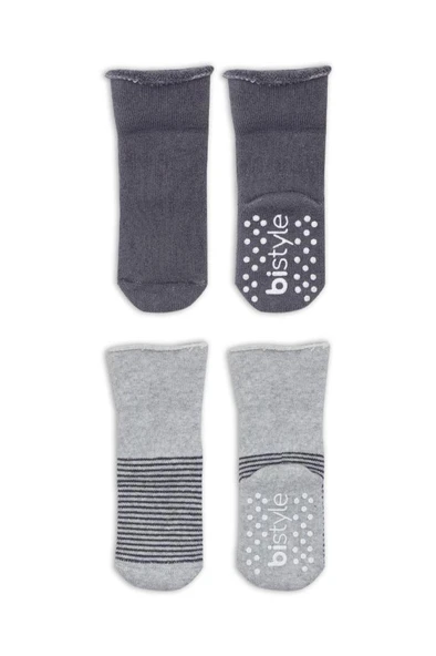 Bistyle Çemberli Kaymaz Havlu Soket Çorap 2'Li BS10503 GriAntrasit - Resim 2